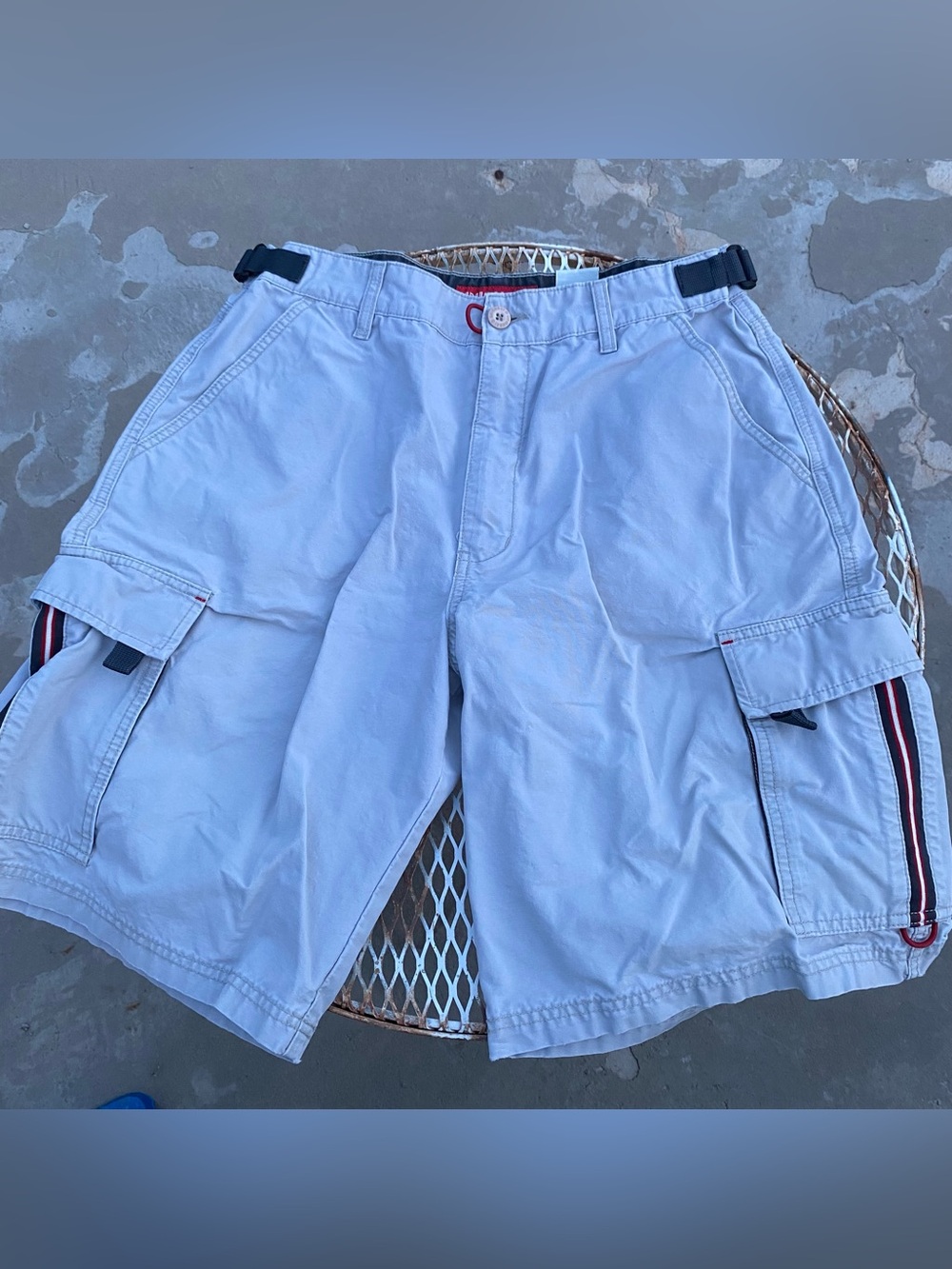 Vintage Unionbay Mens Khaki Cargo Shorts 32 Waist Drawstring Gorpcore